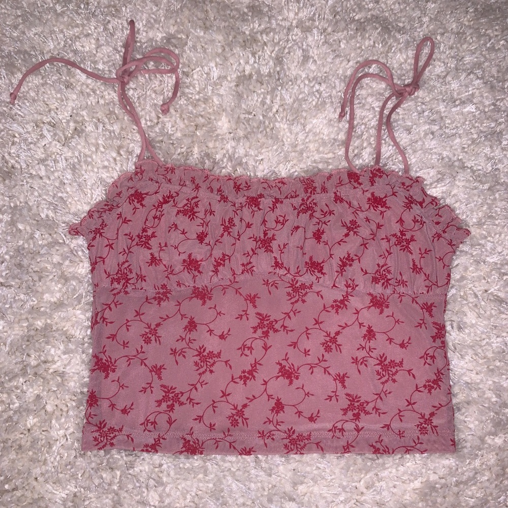 NWOT Flocked Tie Shoulder Top